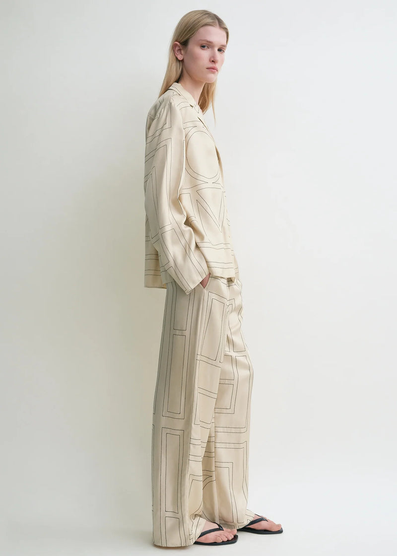 Monogram Silk-twill Wide-leg Pants
