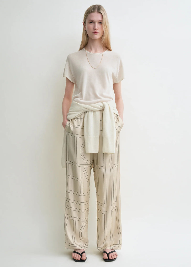 Monogram Silk-twill Wide-leg Pants