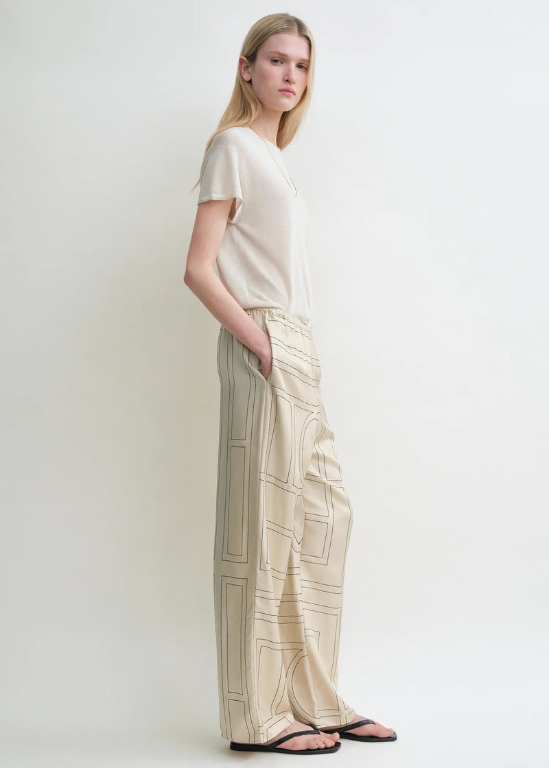Monogram Silk-twill Wide-leg Pants
