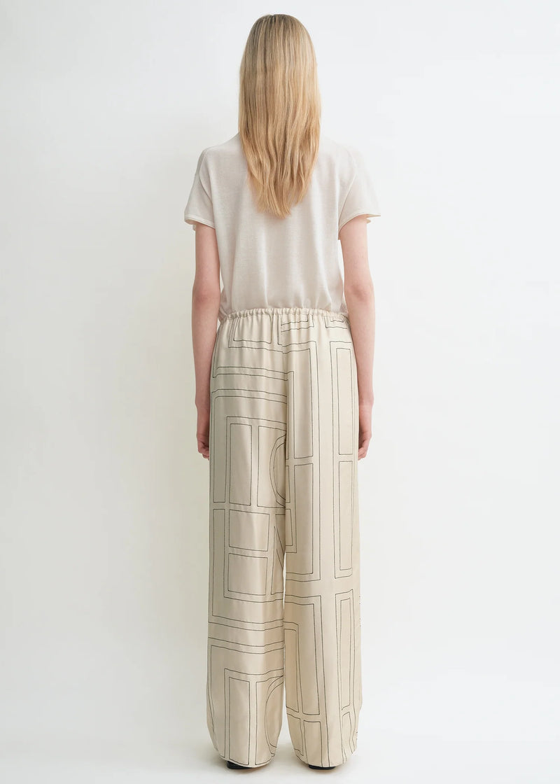Monogram Silk-twill Wide-leg Pants