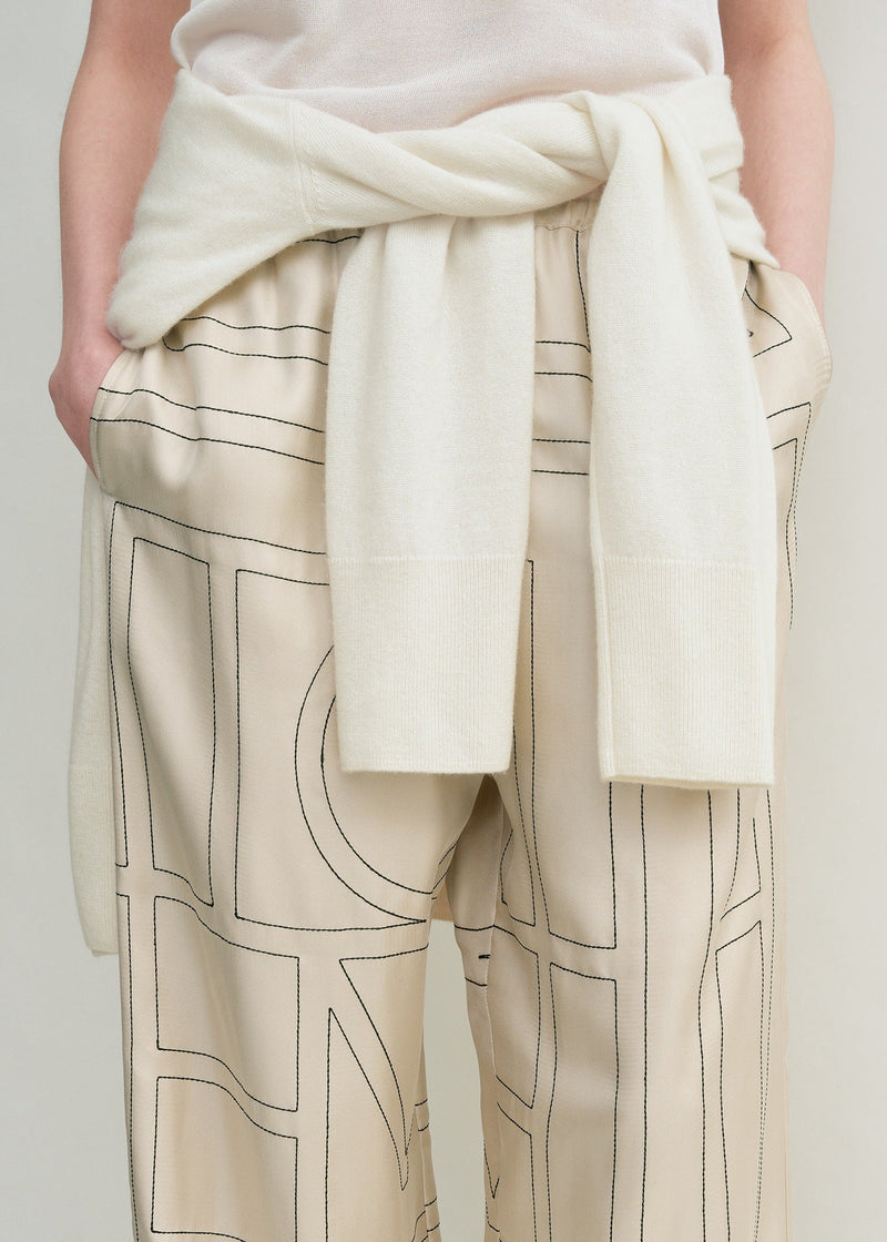 Monogram Silk-twill Wide-leg Pants