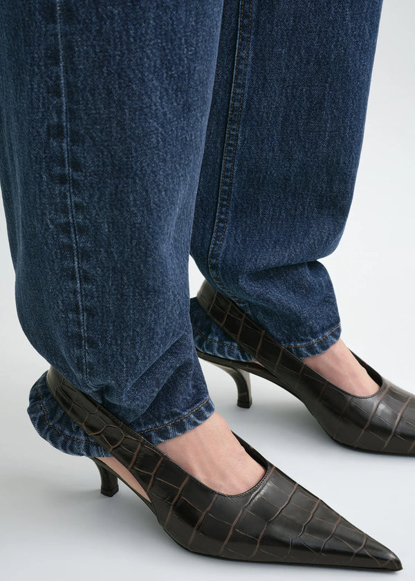 Croc-effect Leather Slingback Pumps