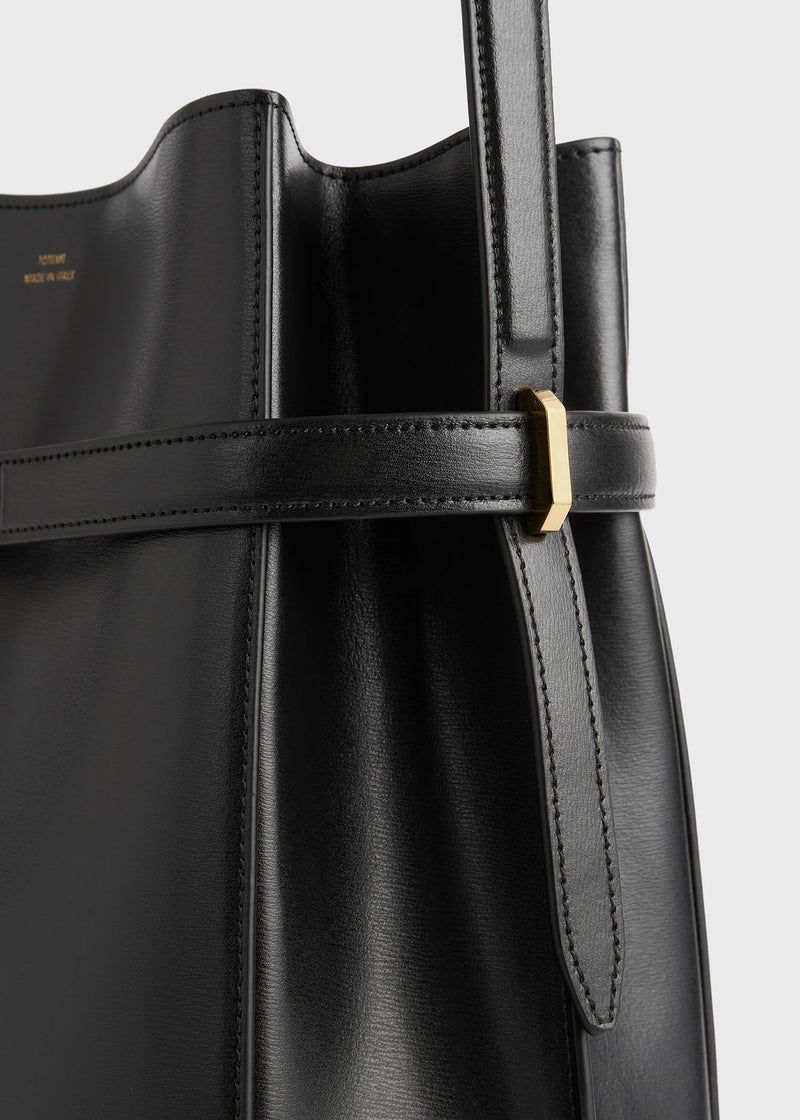 Belted Leather Bucket Bag