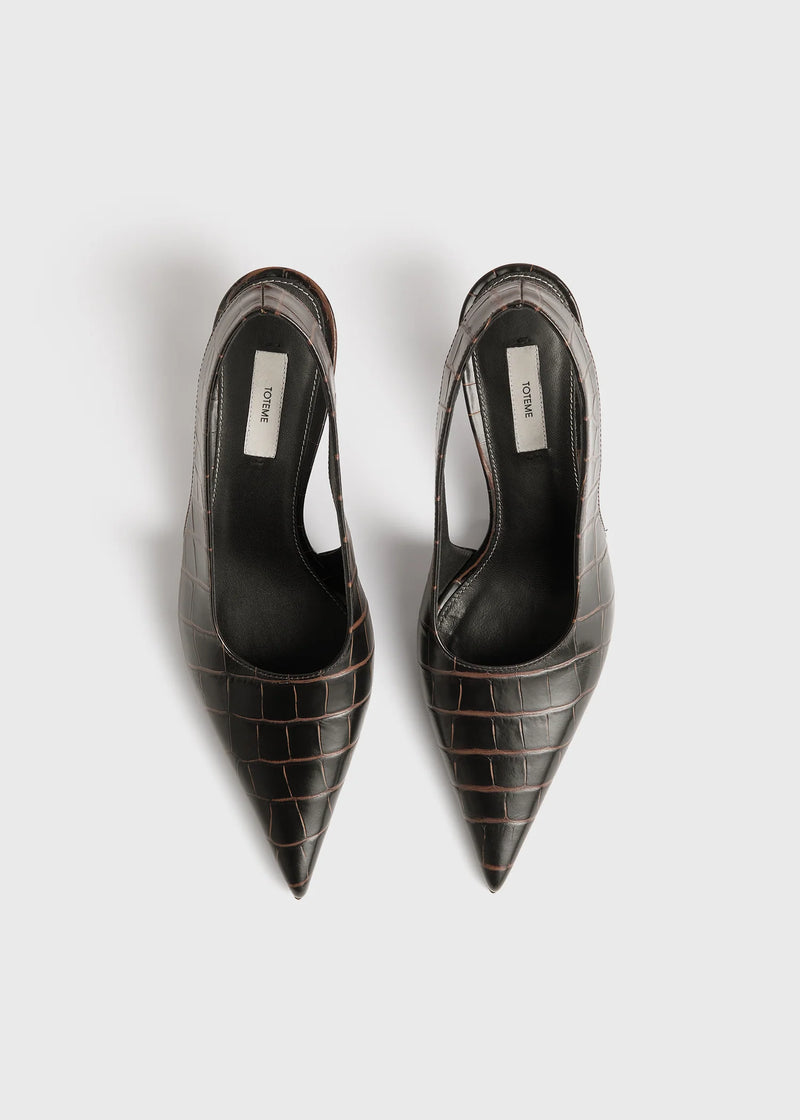 Croc-effect Leather Slingback Pumps
