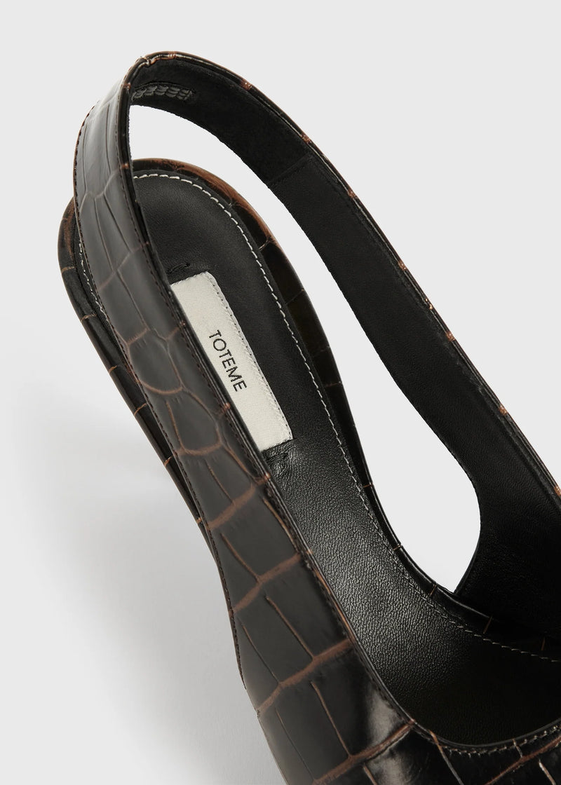 Croc-effect Leather Slingback Pumps