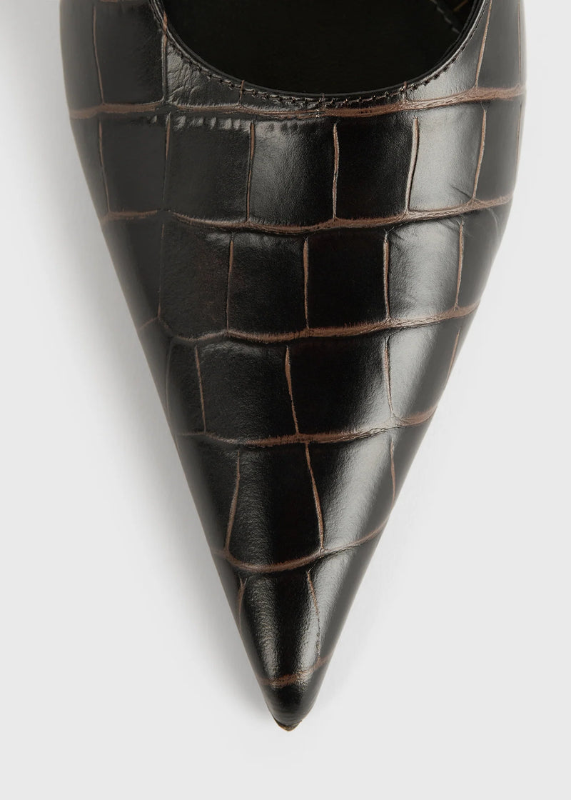 Croc-effect Leather Slingback Pumps