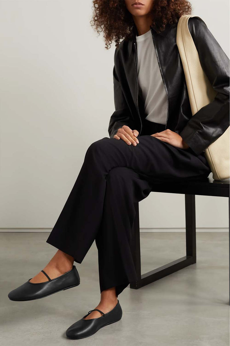Elastic Leather Ballet Flats