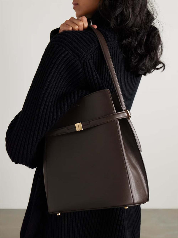 Belted Leather Bucket Bag