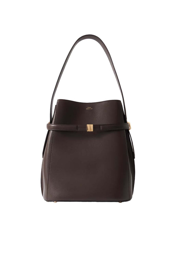 Belted Leather Bucket Bag