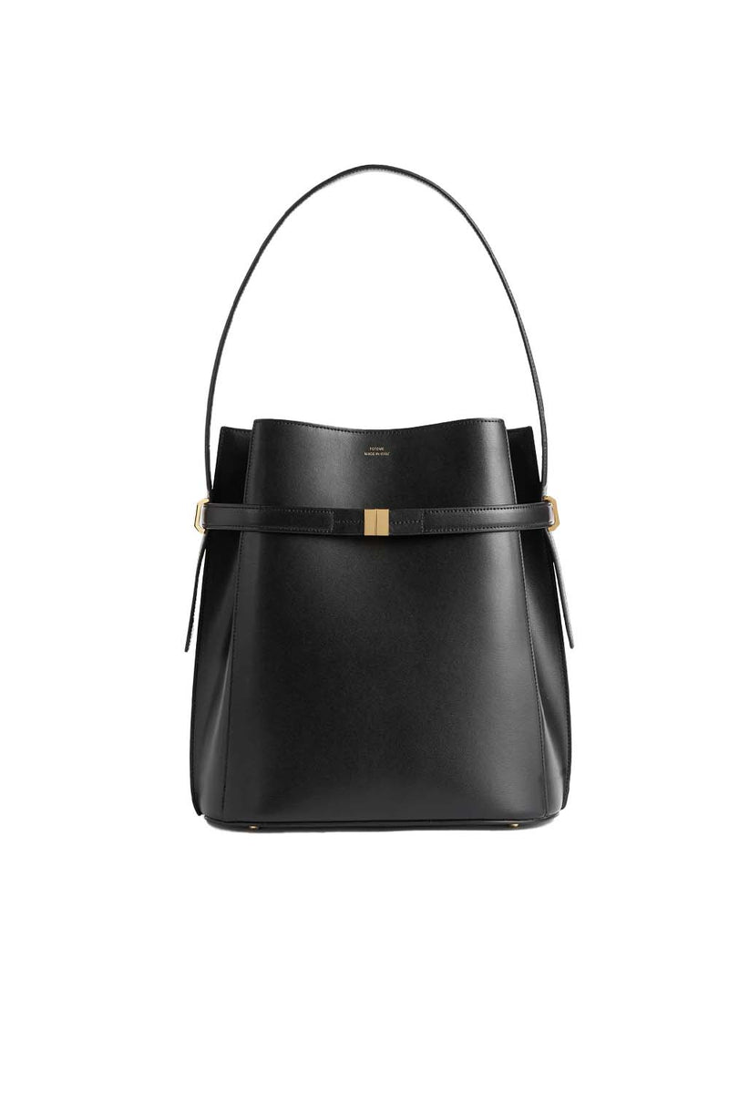 Belted Leather Bucket Bag
