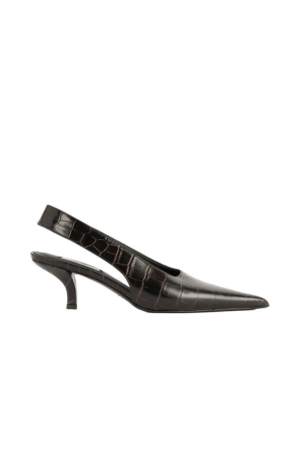 Croc-effect Leather Slingback Pumps