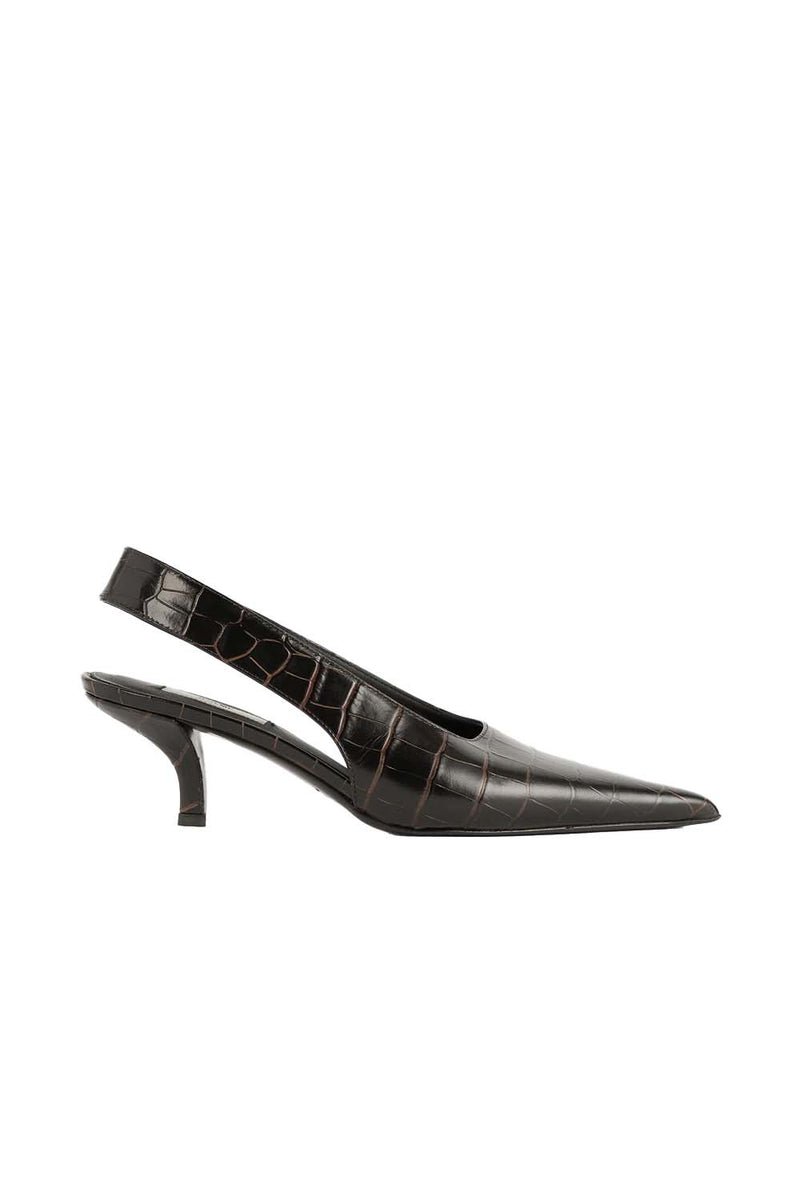 Croc-effect Leather Slingback Pumps