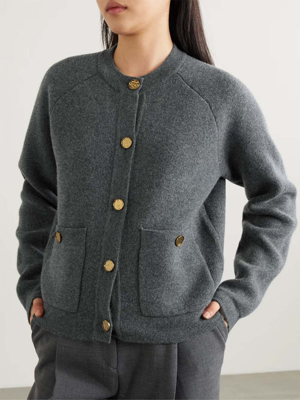 Hammered Button Wool-Blend Cardigan