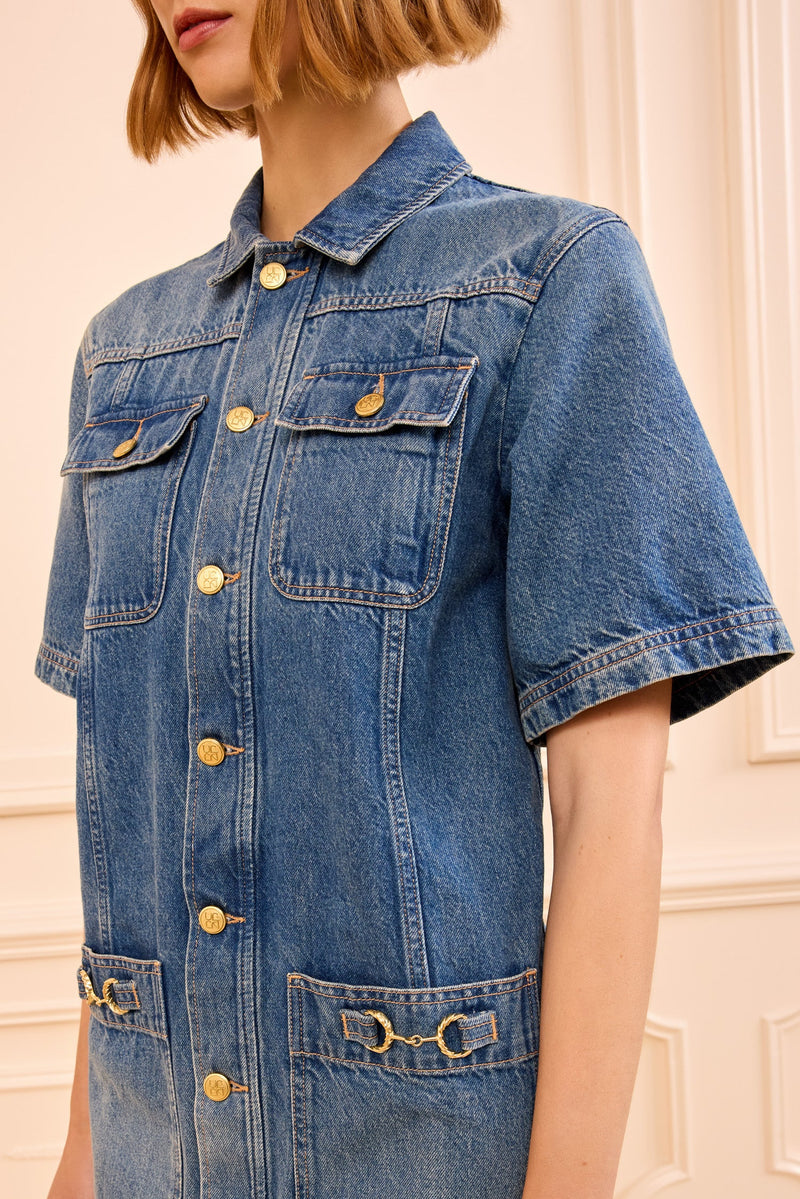 belinda denim dress Motel Belinda Denim Y-Neck Halter Mini Dress