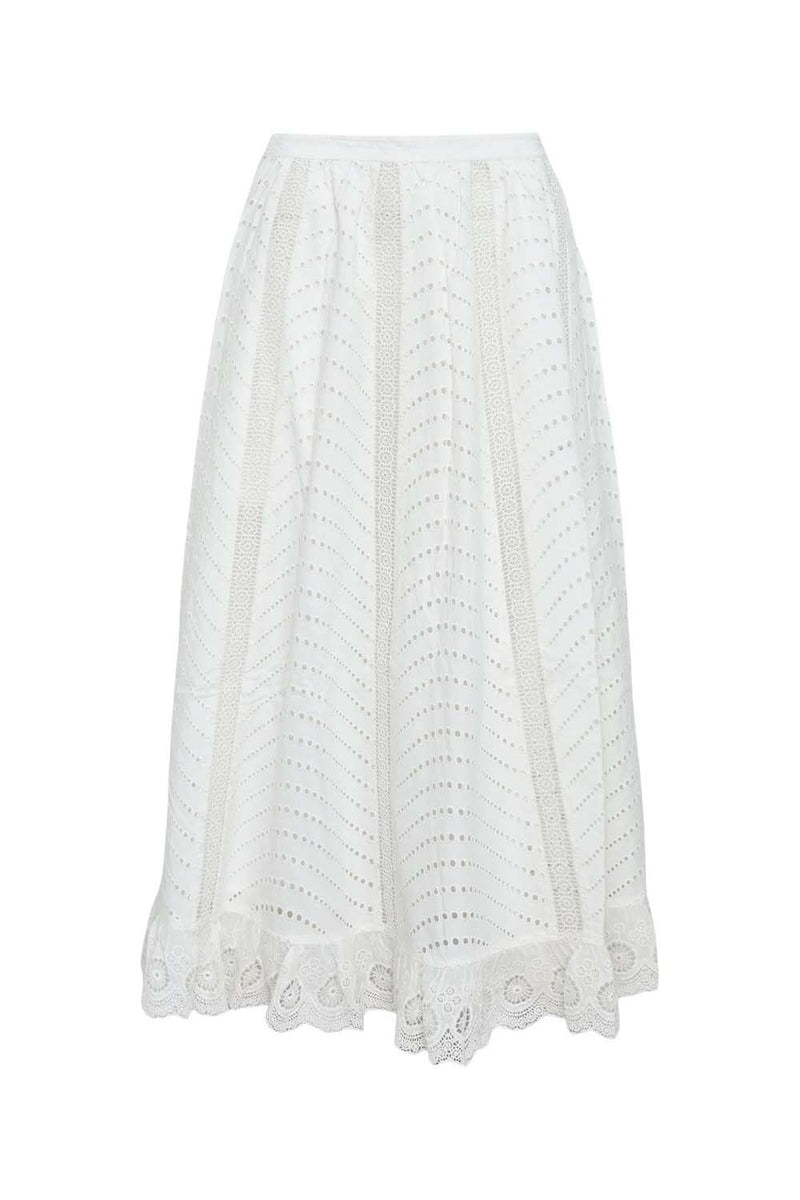 Ren High Waist Lace Trim Midi Skirt