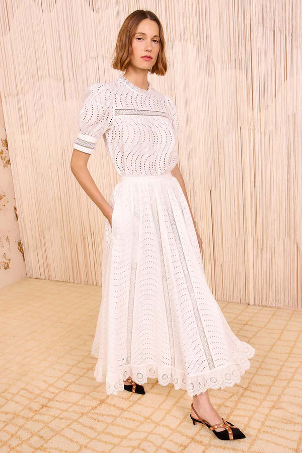 Ren High Waist Lace Trim Midi Skirt
