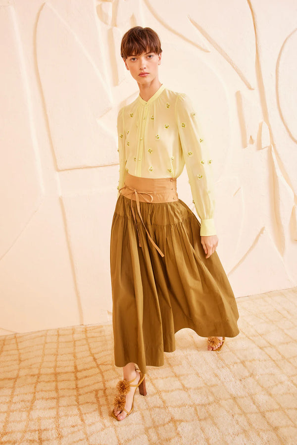 Angeline Colour-Blocked Cotton Midi Skirt