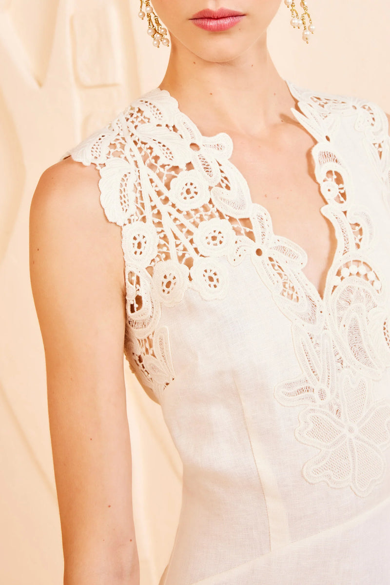 Olivette Linen with Lace Detail Dress