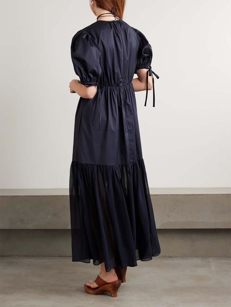 Collage Gathered Cotton-Poplin and Silk-Georgette Midi Dress