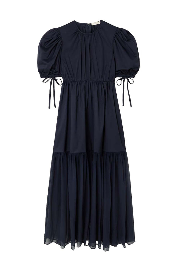 Collage Gathered Cotton-Poplin and Silk-Georgette Midi Dress