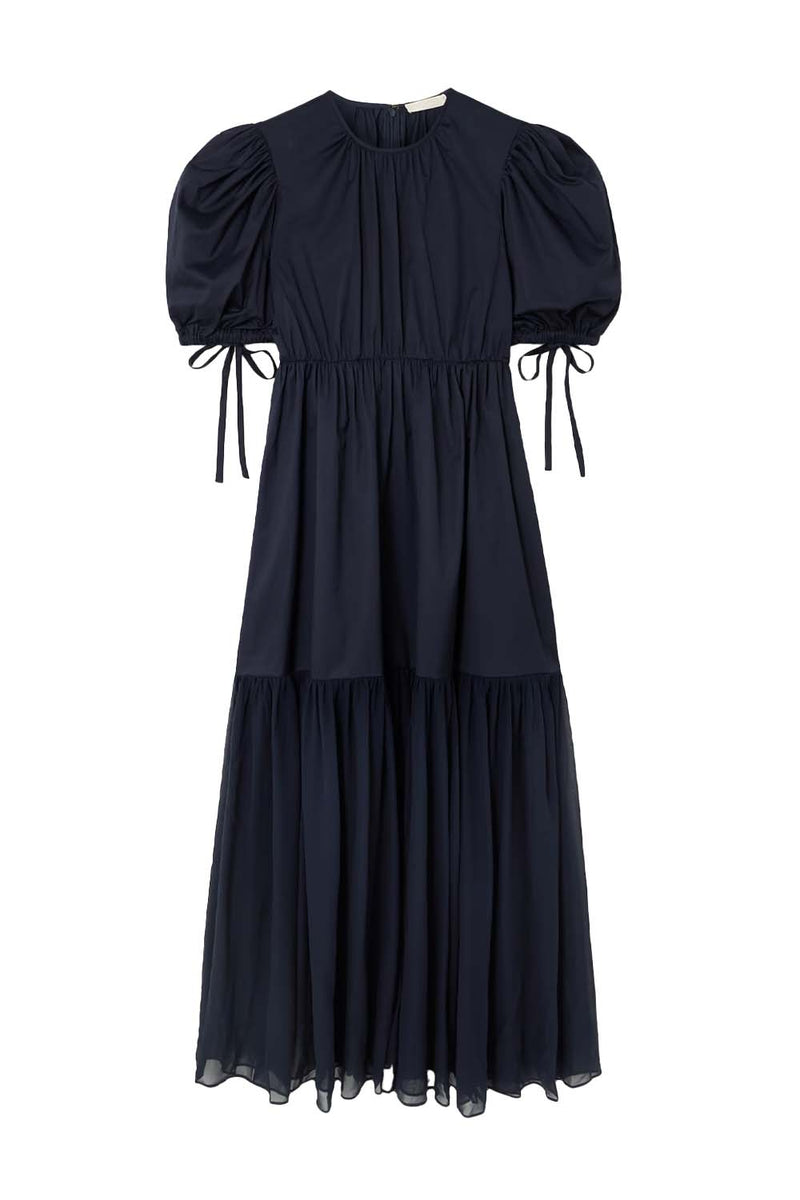 Collage Gathered Cotton-Poplin and Silk-Georgette Midi Dress