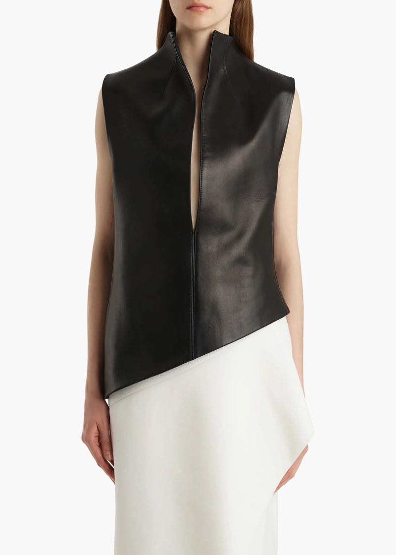Von Asymmetric Plongé Leather Top