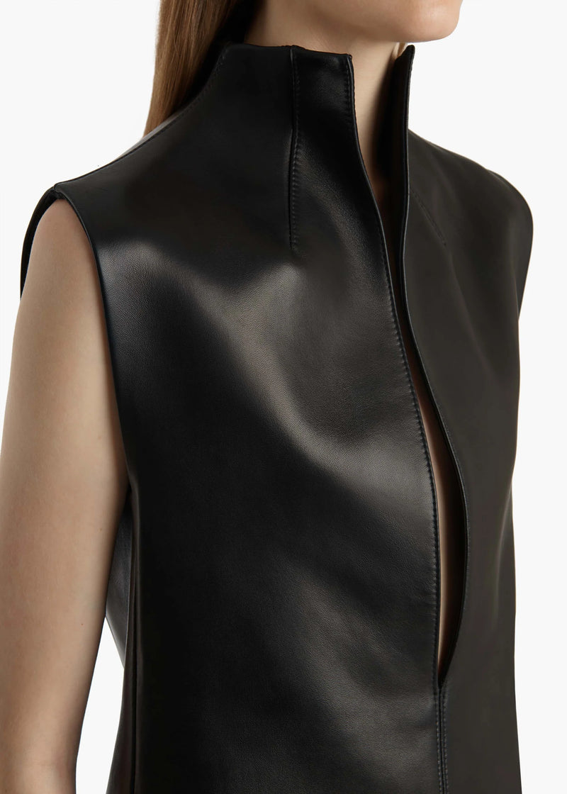 Von Asymmetric Plongé Leather Top