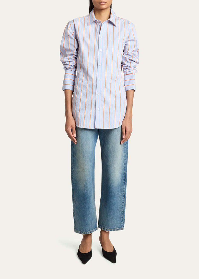 Tab Detail Stripe Cotton Shirt