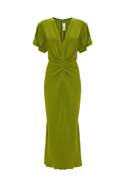 Gathered V-Neck Midi Dress