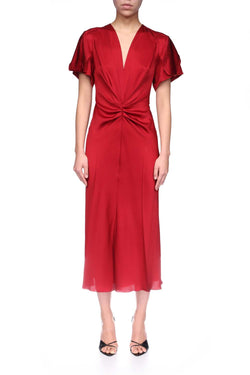 Gathered Waist V-Neck Midi Dress
