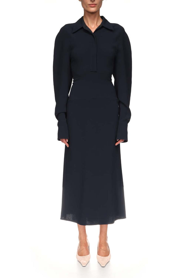 Asymmetric Gathered Crepe Shirt Dress