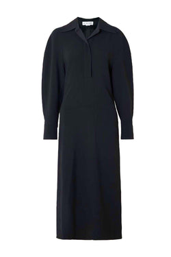 Asymmetric Gathered Crepe Shirt Dress