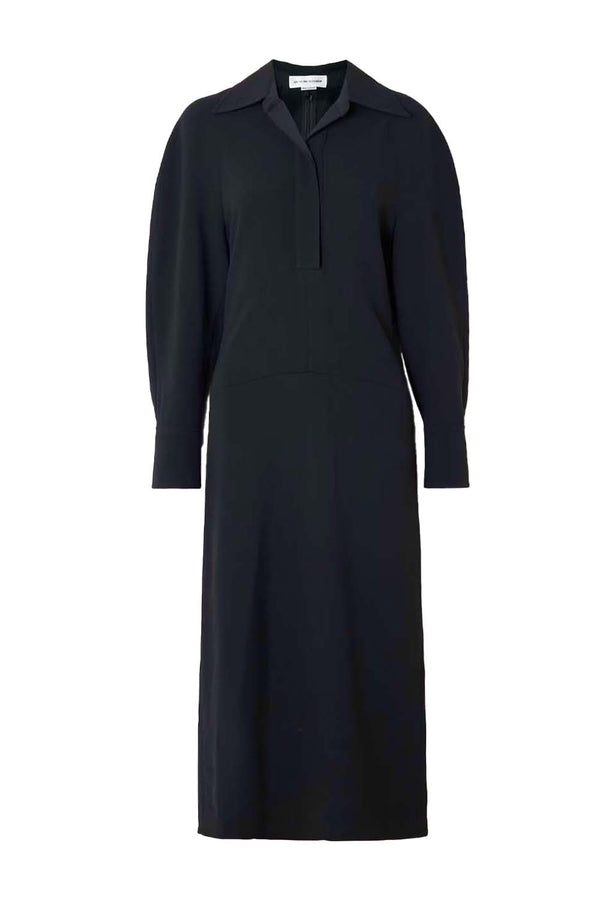 Asymmetric Gathered Crepe Shirt Dress