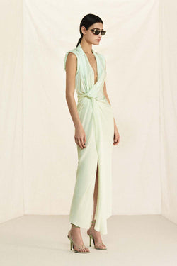 Asymmetric Twist-Detailed Silk Maxi Dress