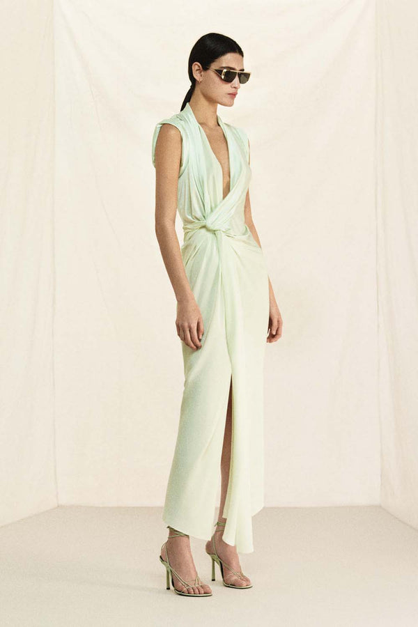 Asymmetric Twist-Detailed Silk Maxi Dress