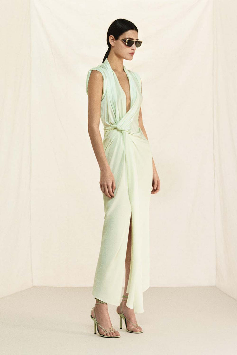 Asymmetric Twist-Detailed Silk Maxi Dress