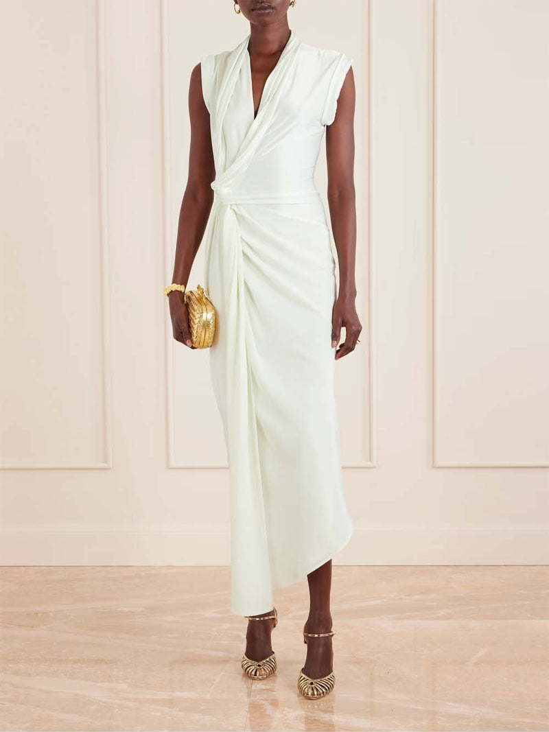 Asymmetric Twist-Detailed Silk Maxi Dress