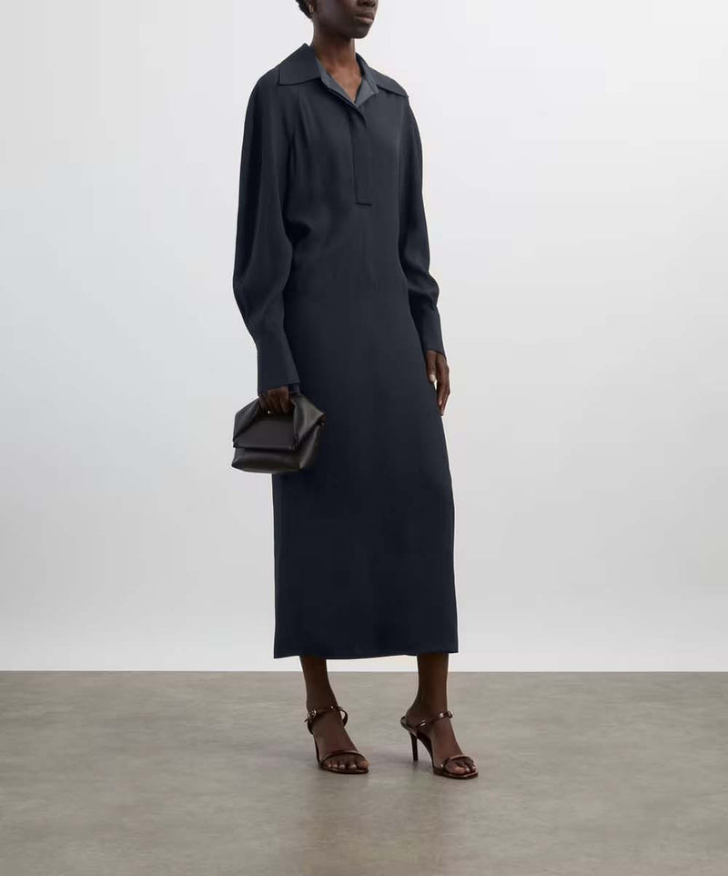 Asymmetric Gathered Crepe Shirt Dress