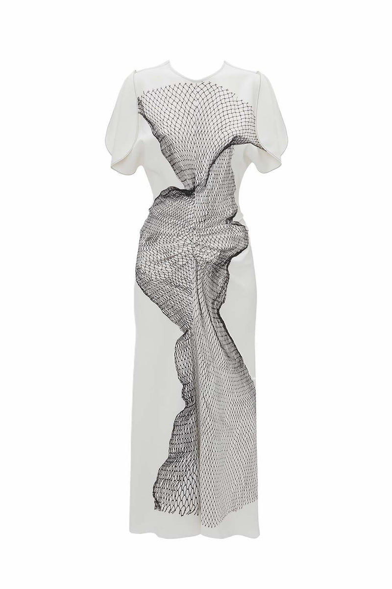 Contorted Net Gathered Waist Midi Dress