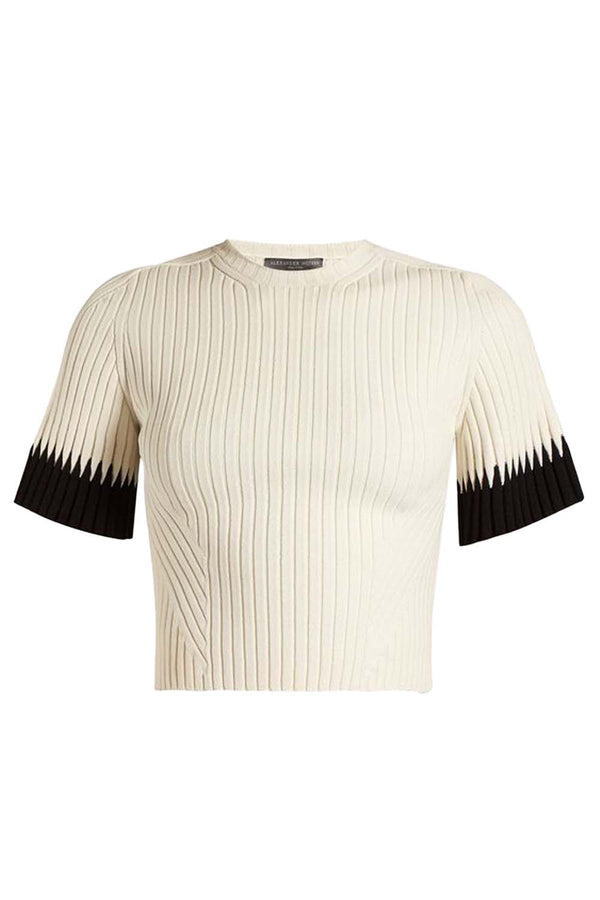 Contrast-Cuff Ribbed-Knit T-Shirt