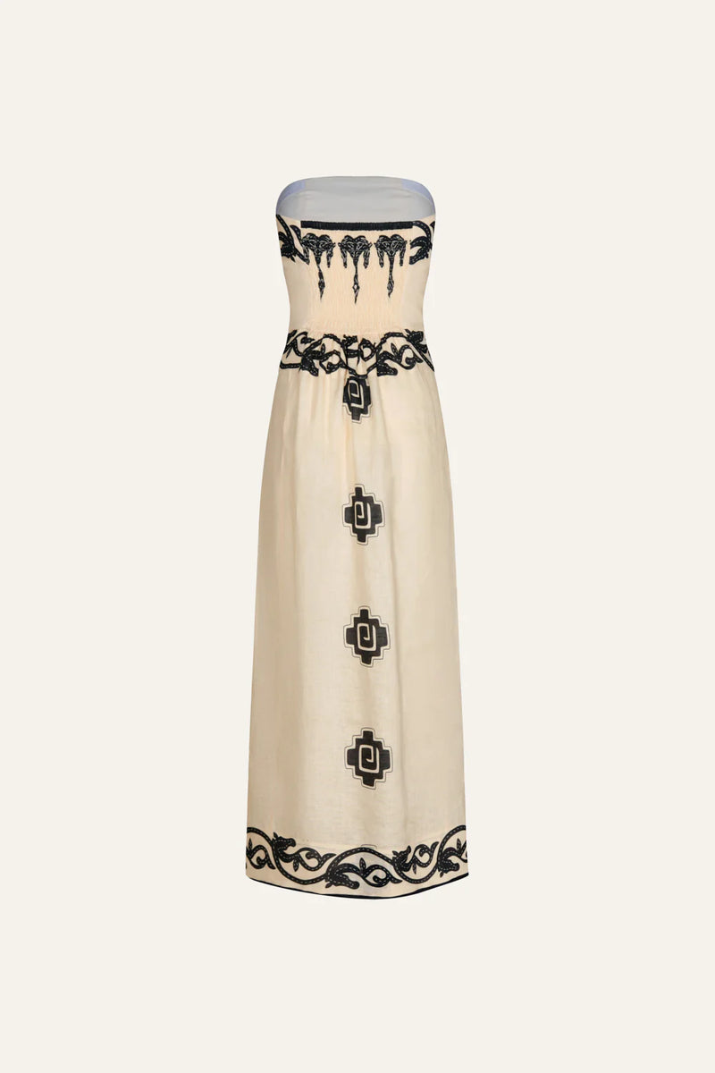 Linen Strapless Ancient Midi Dress