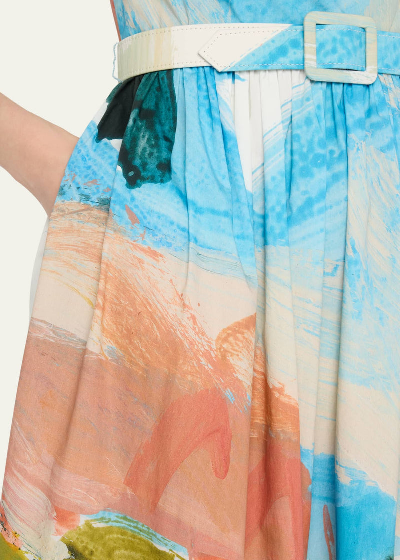 Abstract Landscape Print Cotton Poplin Dress