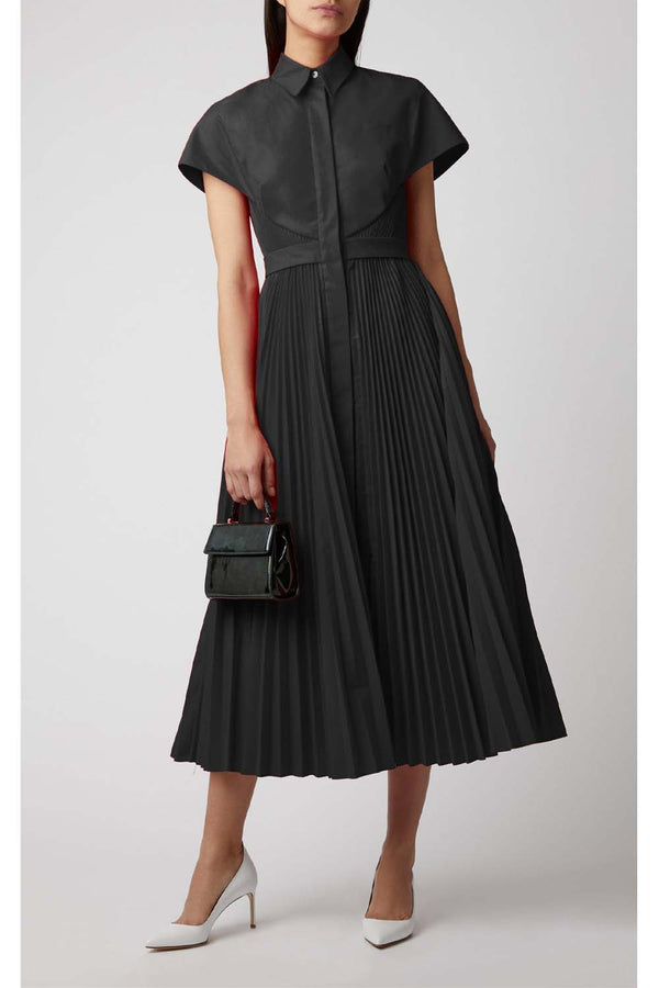 Meghan Pleated Cap Sleeve Cotton Shirtdress