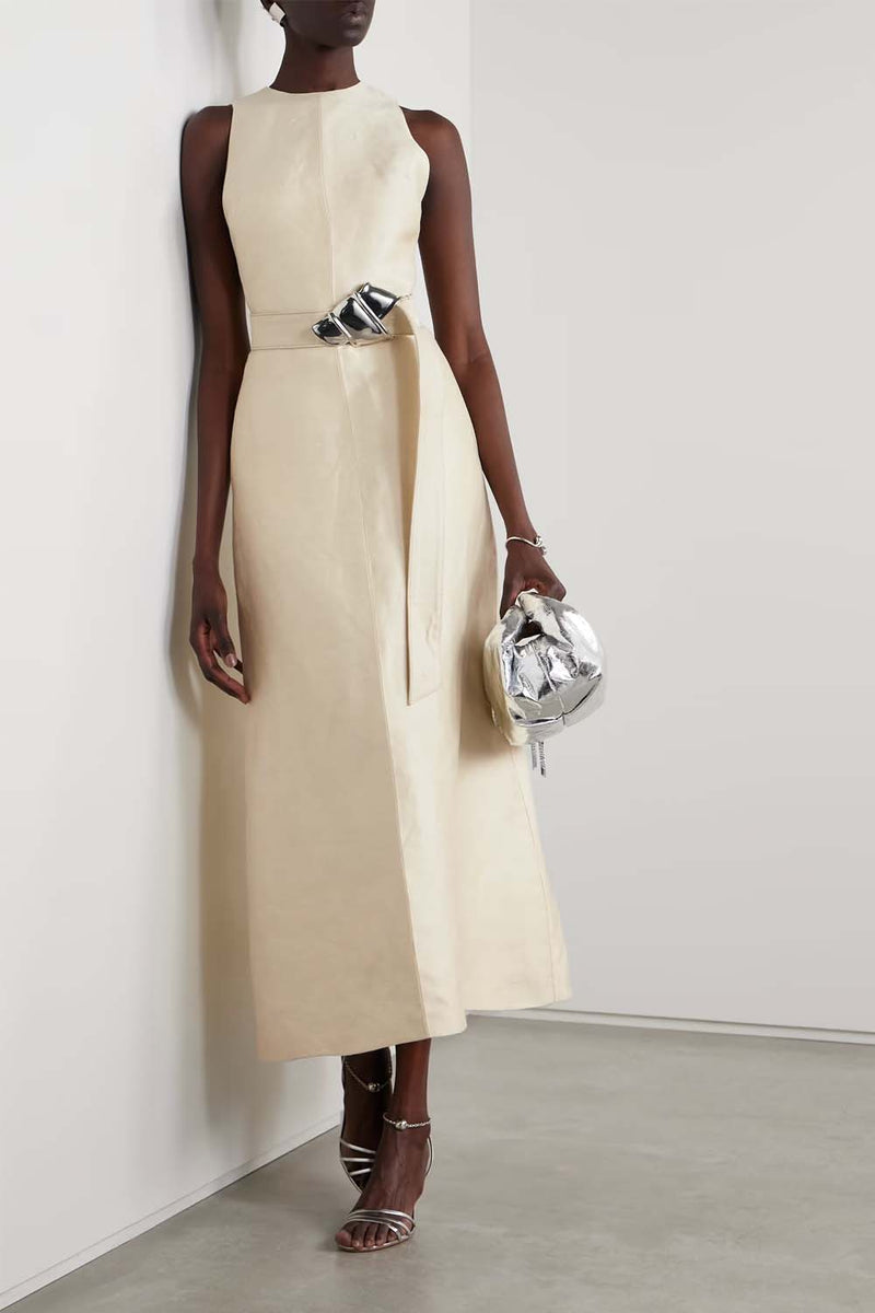 The Shiva Panelled Linen and Silk-Blend Dupion Dress