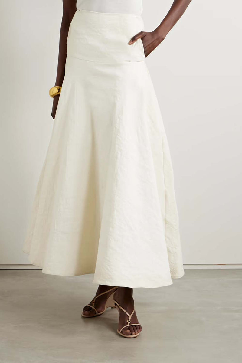 The Ember Crinkled Linen-Blend Midi Skirt