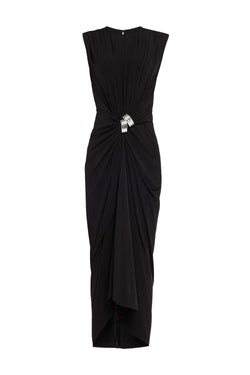 The Serena Embellished Gathered Stretch-Jersey Dress