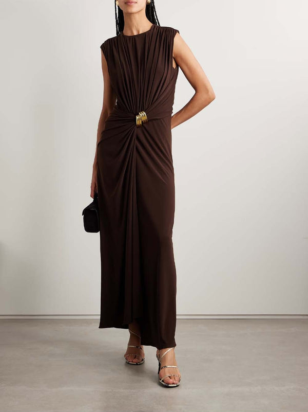 The Serena Embellished Gathered Stretch-Jersey Dress