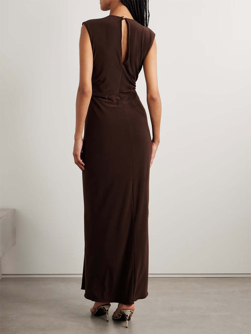 The Serena Embellished Gathered Stretch-Jersey Dress