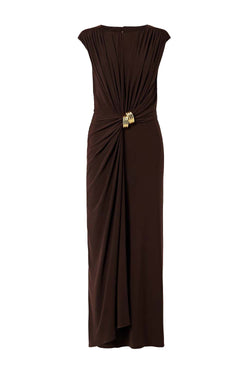 The Serena Embellished Gathered Stretch-Jersey Dress