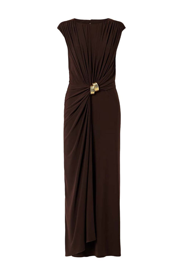 The Serena Embellished Gathered Stretch-Jersey Dress